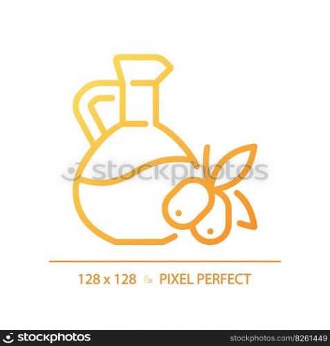 Oil pixel perfect gradient linear vector icon. Food dressing. Vegetable fat. Healthy cooking. Mediterranean diet. Thin line color symbol. Modern style pictogram. Vector isolated outline drawing. Oil pixel perfect gradient linear vector icon
