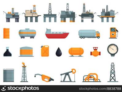 Oil Platform icons set cartoon vector. Gas sea. Energy oil. Oil Platform icons set cartoon vector. Gas sea