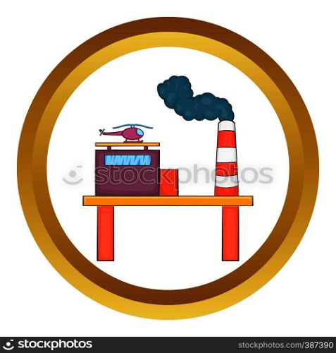 Oil platform vector icon in golden circle, cartoon style isolated on white background. Oil platform vector icon