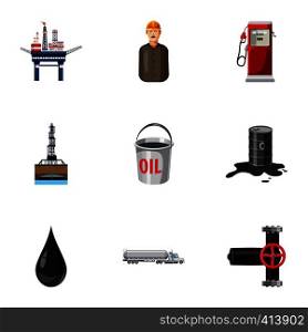 Oil production icons set. Cartoon illustration of 9 oil production vector icons for web. Oil production icons set, cartoon style