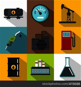 Oil production icons set. Flat illustration of 9 oil production vector icons for web. Oil production icons set, flat style