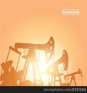 Oil pump energy industrial machine for petroleum over the sunset. Vector illustration.