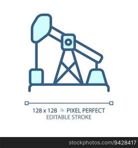 Oil pump light blue icon. Petroleum industry. Technology equipment. Oil extraction. Manufacturing business. RGB color sign. Simple design. Web symbol. Contour line. Flat illustration. Isolated object. Oil pump light blue icon
