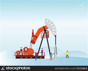 Oil pump with oil worker, Vector illustration.