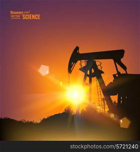 Oil pumps over sunset. Vector illustration.