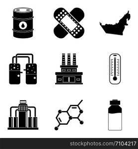 Oil refinery icons set. Simple set of 9 oil refinery vector icons for web isolated on white background. Oil refinery icons set, simple style