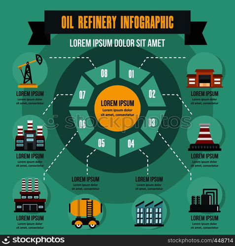 Oil refinery infographic banner concept. Flat illustration of oil