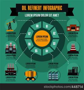 Oil refinery infographic banner concept. Flat illustration of oil refinery infographic vector poster concept for web. Oil refinery infographic concept, flat style