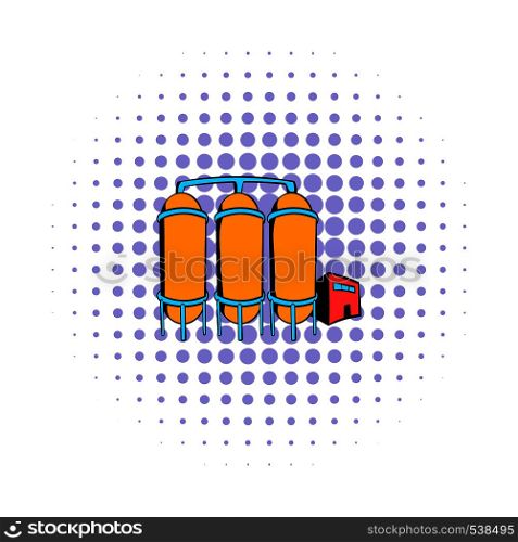 Oil refinery or chemical plant icon in comics style on a white background. Oil refinery or chemical plant icon, comics style