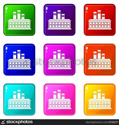 Oil refinery plant icons of 9 color set isolated vector illustration. Oil refinery plant set 9