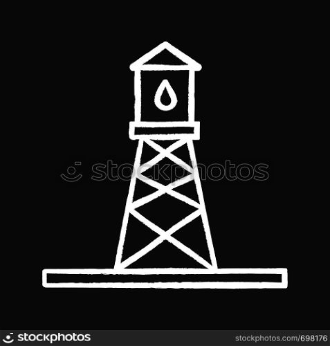 Oil rig chalk icon. Oil derrick. Water storage tank. Isolated vector chalkboard illustrations. Oil rig chalk icon