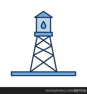 Oil rig color icon. Oil derrick. Water storage tank. Isolated vector illustration. Oil rig color icon