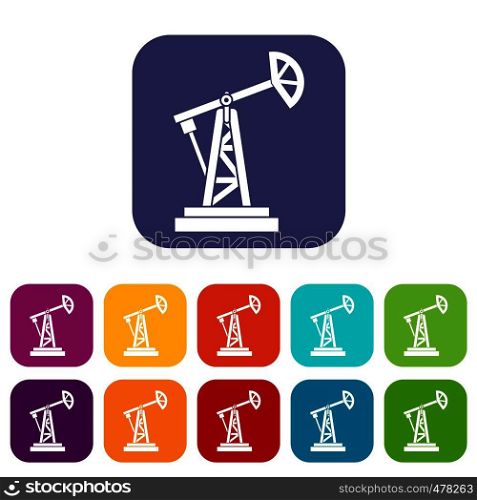 Oil rig icons set vector illustration in flat style in colors red, blue, green, and other. Oil rig icons set