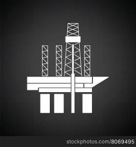 Oil sea platform icon. Black background with white. Vector illustration.