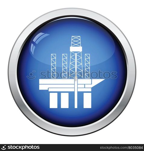Oil sea platform icon. Glossy button design. Vector illustration.