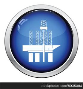 Oil sea platform icon. Glossy button design. Vector illustration.