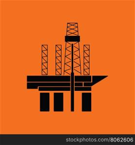 Oil sea platform icon. Orange background with black. Vector illustration.