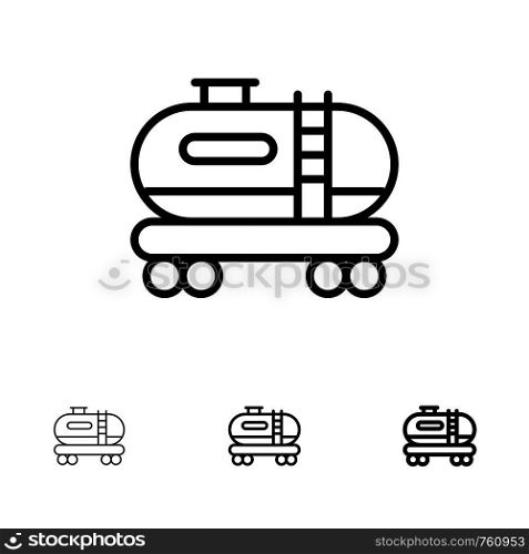 Oil, Tank, Pollution Bold and thin black line icon set