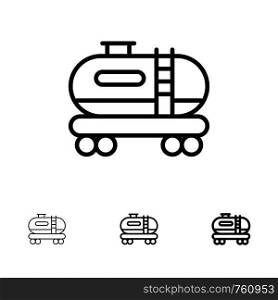 Oil, Tank, Pollution Bold and thin black line icon set