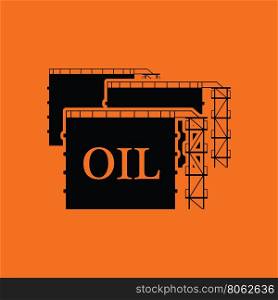 Oil tank storage icon. Orange background with black. Vector illustration.