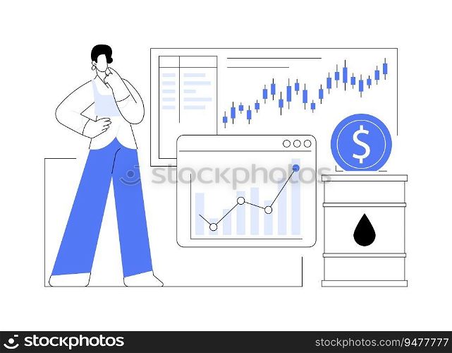 Oil trade monitoring abstract concept vector illustration. Professional trader monitoring oil prices, petroleum stock market, data analyzing, financial growth, petroleum price abstract metaphor.. Oil trade monitoring abstract concept vector illustration.