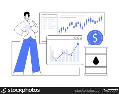 Oil trade monitoring abstract concept vector illustration. Professional trader monitoring oil prices, petroleum stock market, data analyzing, financial growth, petroleum price abstract metaphor.. Oil trade monitoring abstract concept vector illustration.