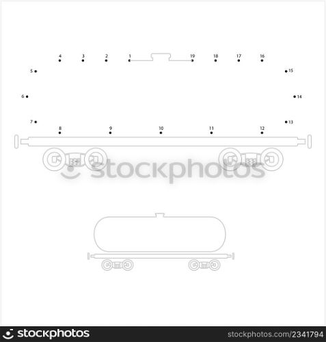 Oil Train Car Icon Connect The Dots, Train Cargo, Oil Liquid Railcar Carriage Vector Art Illustration, Puzzle Game Containing A Sequence Of Numbered Dots