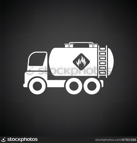 Oil truck icon. Black background with white. Vector illustration.