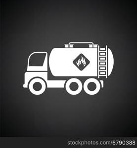 Oil truck icon. Black background with white. Vector illustration.
