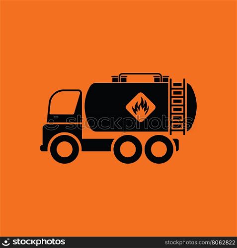 Oil truck icon. Orange background with black. Vector illustration.