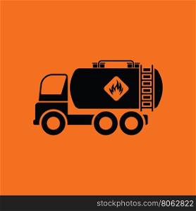 Oil truck icon. Orange background with black. Vector illustration.