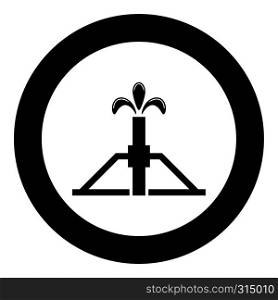 Oil well Derrick rig for oil in out icon black color vector in circle round illustration flat style simple image. Oil well Derrick rig for oil in out icon black color vector in circle round illustration flat style image