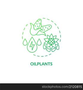 Oilplants green gradient concept icon. Biomass energy source on farm abstract idea thin line illustration. Residue from agriculture. Isolated outline drawing. Roboto-Medium, Myriad Pro-Bold fonts used. Oilplants green gradient concept icon