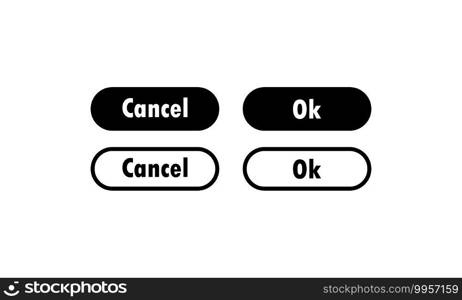 Ok and cancel buttons in black. Buttons with symbols for web and ui design. Vector on isolated white background. EPS 10.. Ok and cancel buttons in black. Buttons with symbols for web and ui design. Vector on isolated white background. EPS 10