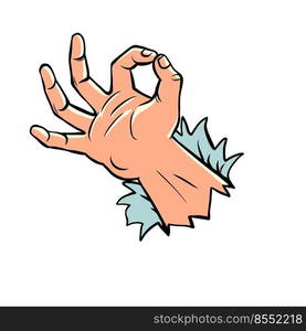 ok gesture, a man’s hand. Quality approval support. Symbol of approval Comic cartoon hand illustration retro style. ok gesture, a man’s hand. Quality approval support. Symbol of approval