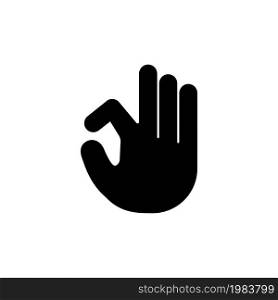 OK Hand, Approval, Okay Finger Gesture. Flat Vector Icon illustration. Simple black symbol on white background. OK Hand, Approval, Okay Finger sign design template for web and mobile UI element. OK Hand, Approval, Okay Finger Flat Vector Icon
