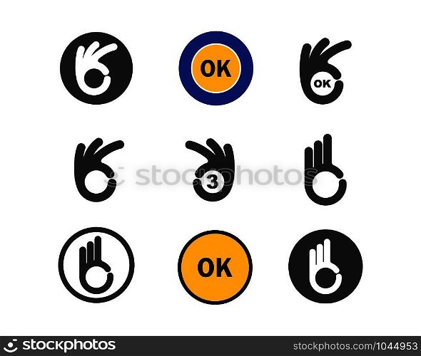 ok hand gesture and sticker vector illustration design