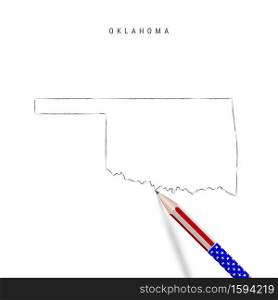 Oklahoma US state vector map pencil sketch. Oklahoma outline contour map with 3D pencil in american flag colors. Freehand drawing vector, hand drawn sketch isolated on white.. Oklahoma US state vector map pencil sketch. Oklahoma outline map with pencil in american flag colors
