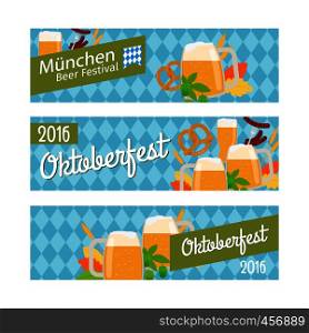 Oktoberfest 2016 horizontal banners on white. Vector illustration. Oktoberfest 2016 horizontal banners