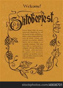 Oktoberfest. A poster on Kraft paper. Frame hops will pretesa hand drawn.