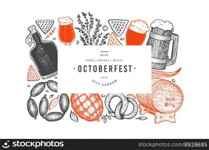 Oktoberfest banner hand drawn greeting beer vector image