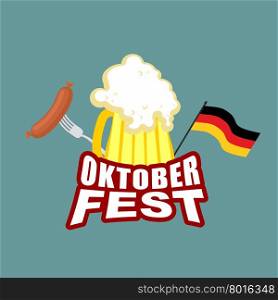 Oktoberfest beer and sausages. German flag. Beer Festival. Vector illustration