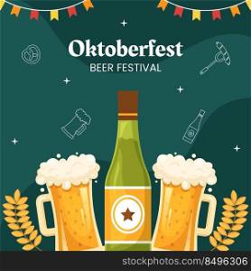 Oktoberfest Beer Festival Background Template Cartoon Vector Illustration