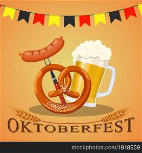 Oktoberfest beer festival, beer mug glass with foam filled to the brim,octoberfest pubs. Vector illustration in flat style. beer mug glass with foam filled to the brim