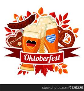 Oktoberfest beer festival elements in flat style isolated on white background. Design for posters, banners, web or cards. Vector illustration.. Oktoberfest beer festival design in flat style.
