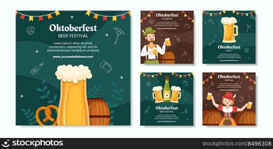 Oktoberfest Beer Festival Social Media Post Template Cartoon Background Vector Illustration