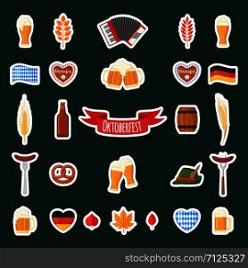 Oktoberfest beer festival stickers set in flat style isolated on white background. Vector illustration.. Oktoberfest beer festival stickers set in flat style.