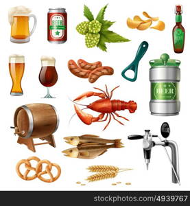 Oktoberfest Beer Icons Collection. Oktoberfest beer snacks and accessories colorful icons collection with oak barrel lobster and pretzels isolated vector illustration