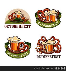 Oktoberfest beer party german logo icon concept set. Cartoon illustration of 4 Oktoberfest beer party german vector logotype icons for web. Octoberfest beer logo icon set, cartoon style