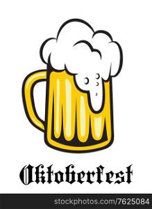 Oktoberfest emblem or label with a tankard of golden lager overflowing with froth and the word - Oktoberfest - below